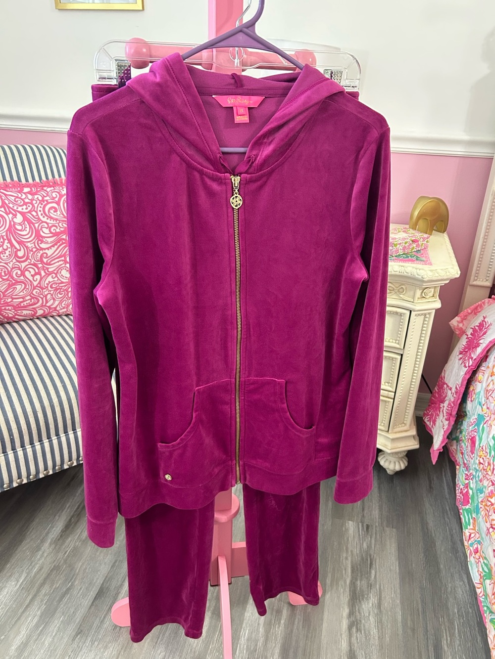 Lilly Pulitzer Larina Velour zip hoodie & matching low rise straight leg pants